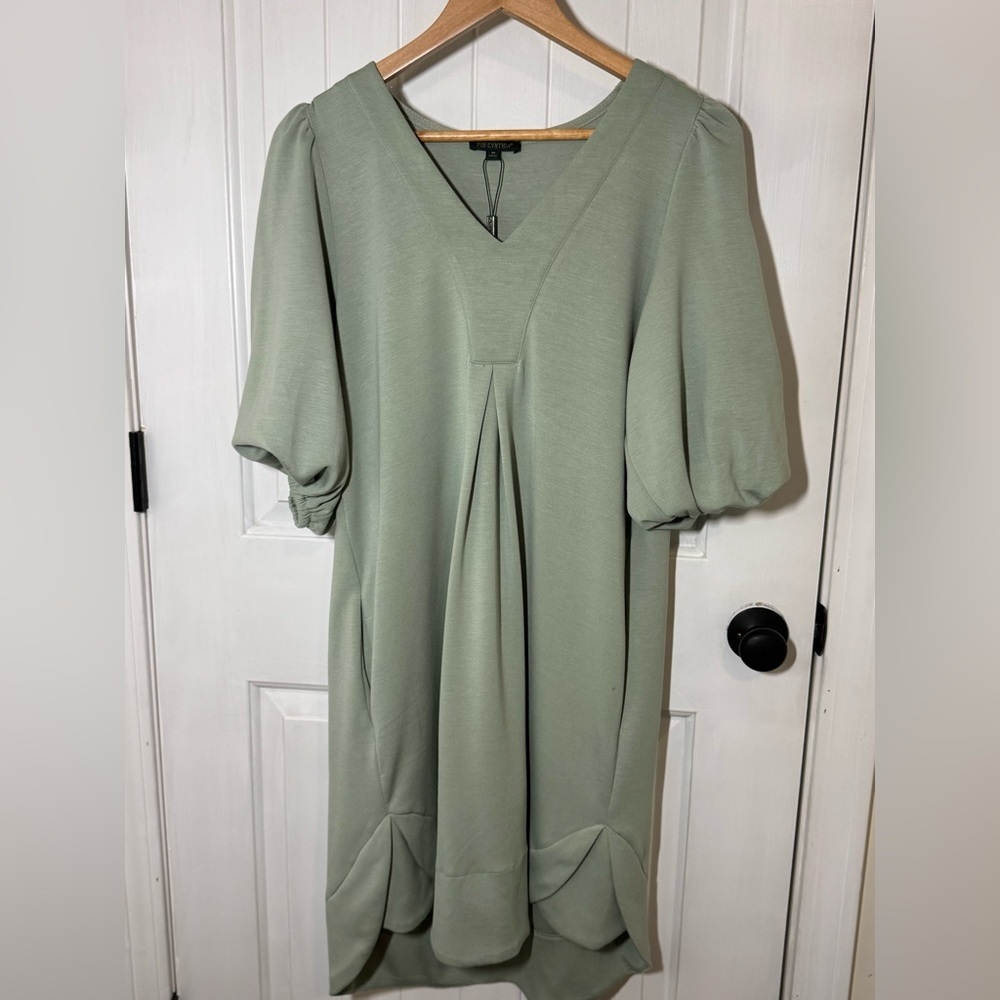 For Cynthia Light Green V-Neck Dress With Pockets